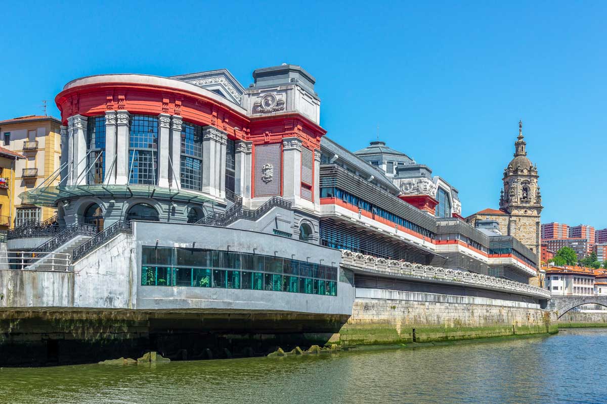 La Ribera market and San Anton church in Bilbao Spain 1