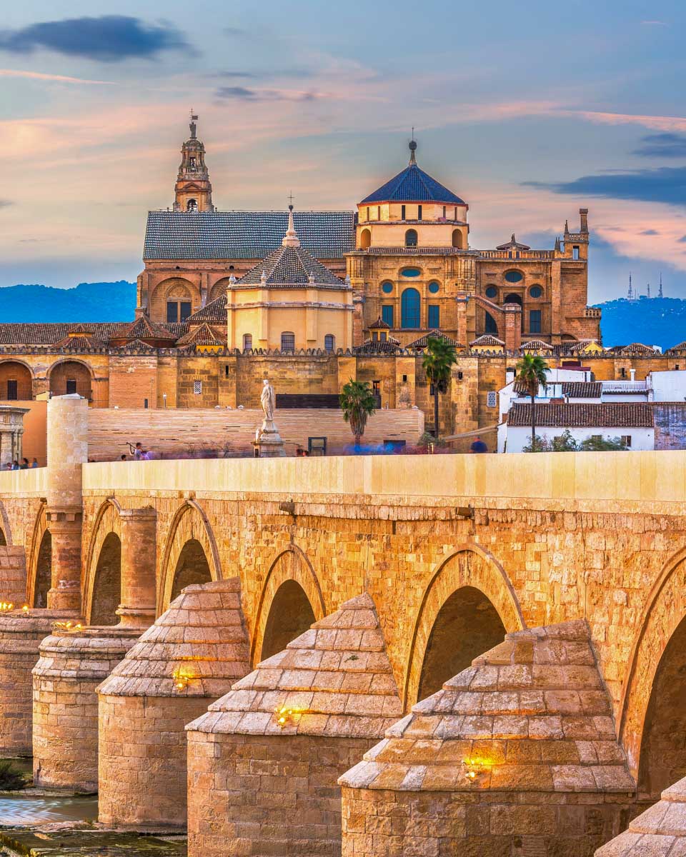 The Puente Romano bridge seen in Cordoba Spain