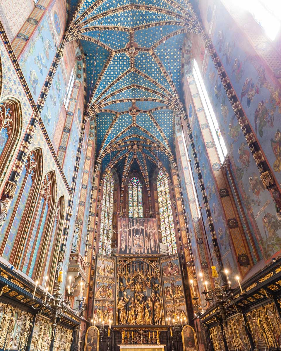 The interior of St. Mary’s Basilica in Krakow Poland