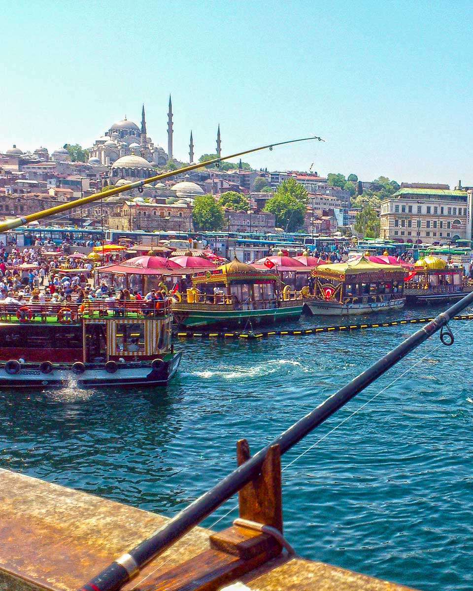 The view from the Galata Bridge in Istanbul Turkey
