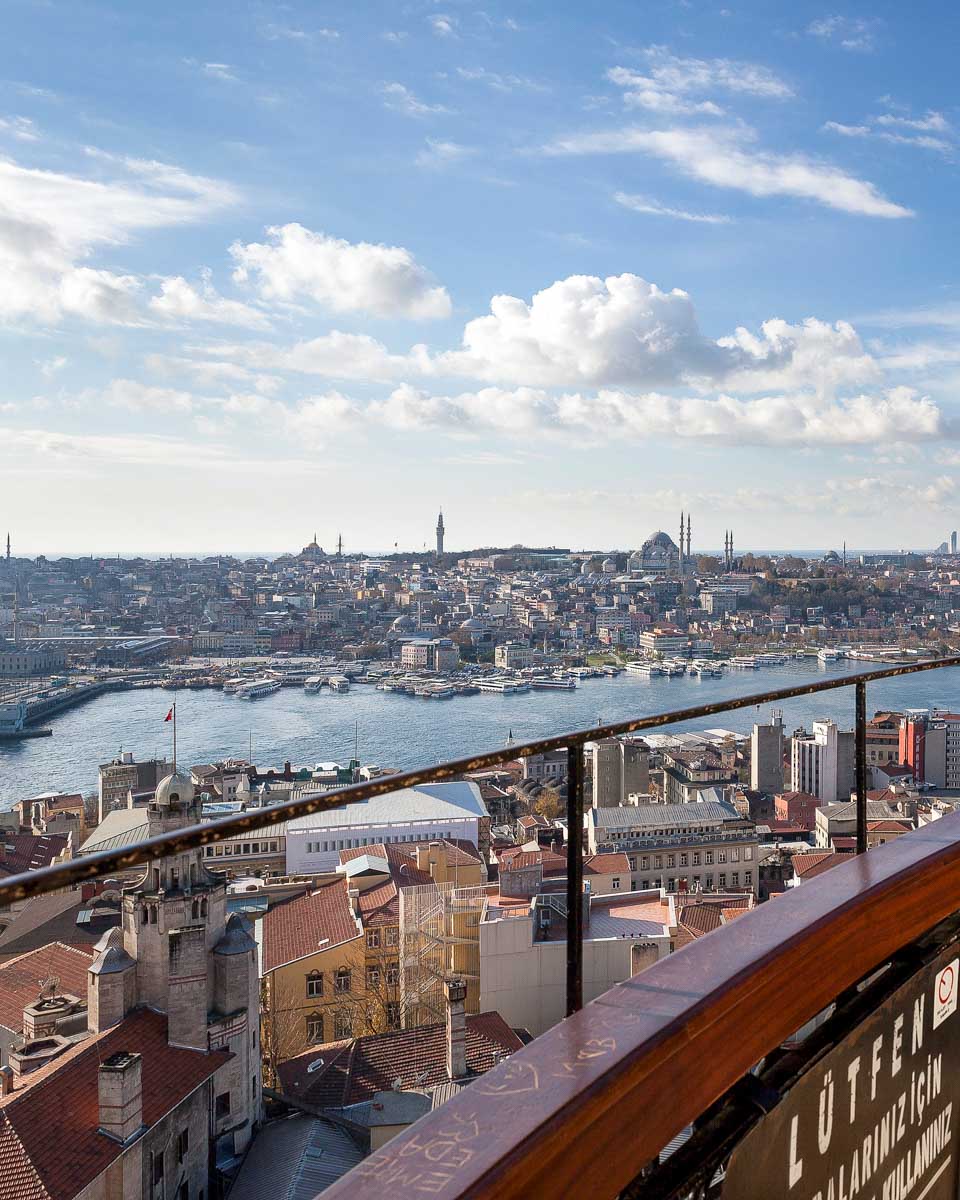 The view from the top of Galata Tower in Istanbul Turkey