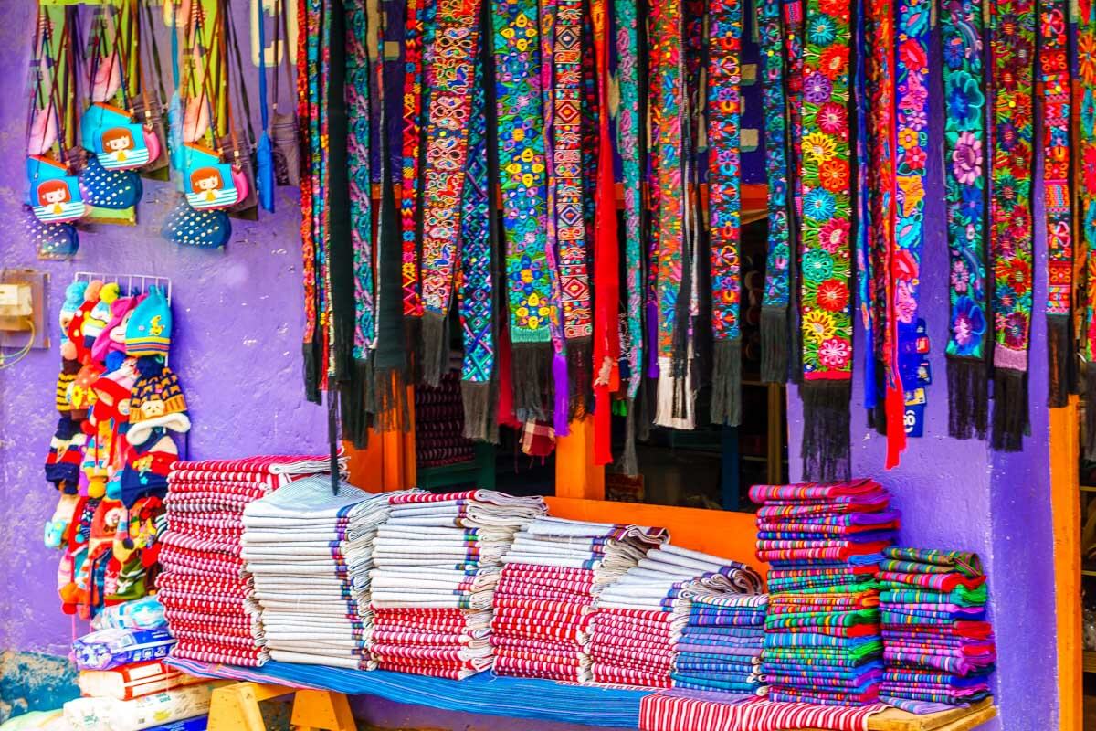 Traditional clothing for sale in a market Antigua Guatemala