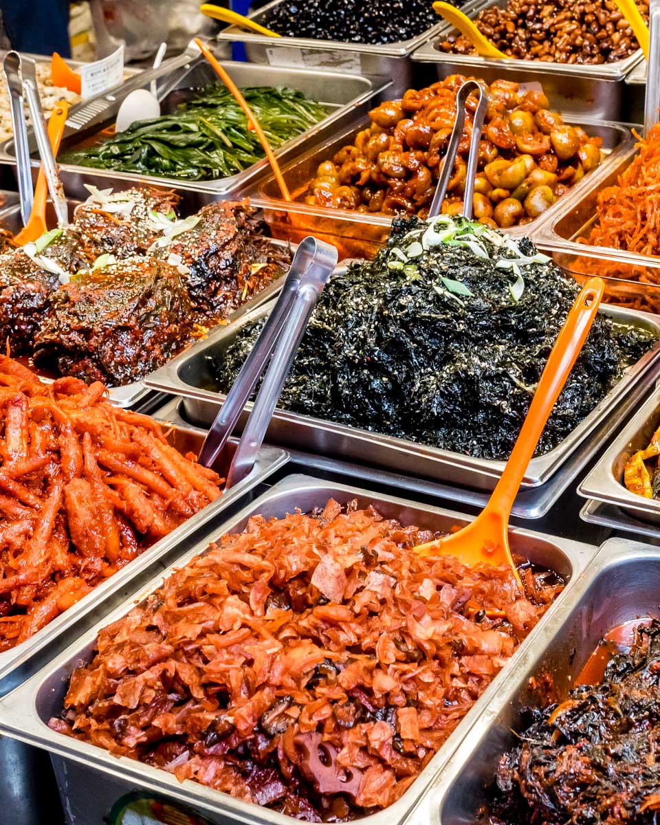 Various-foods-at-Dongmun Market on Jeju Island South Korea
