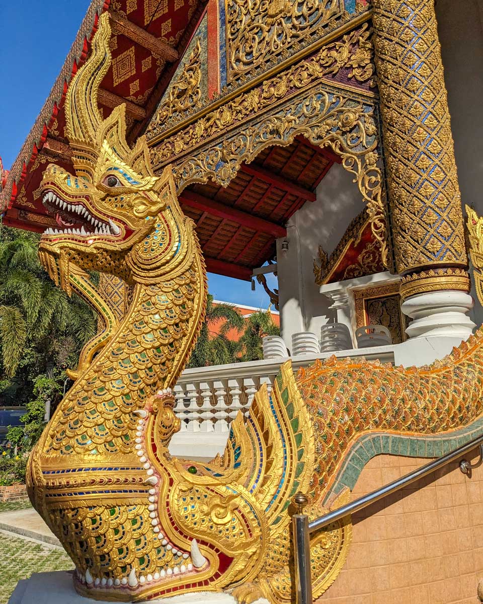 A Naga carving at Wat Phra Singh in Chiang Mai Thailand