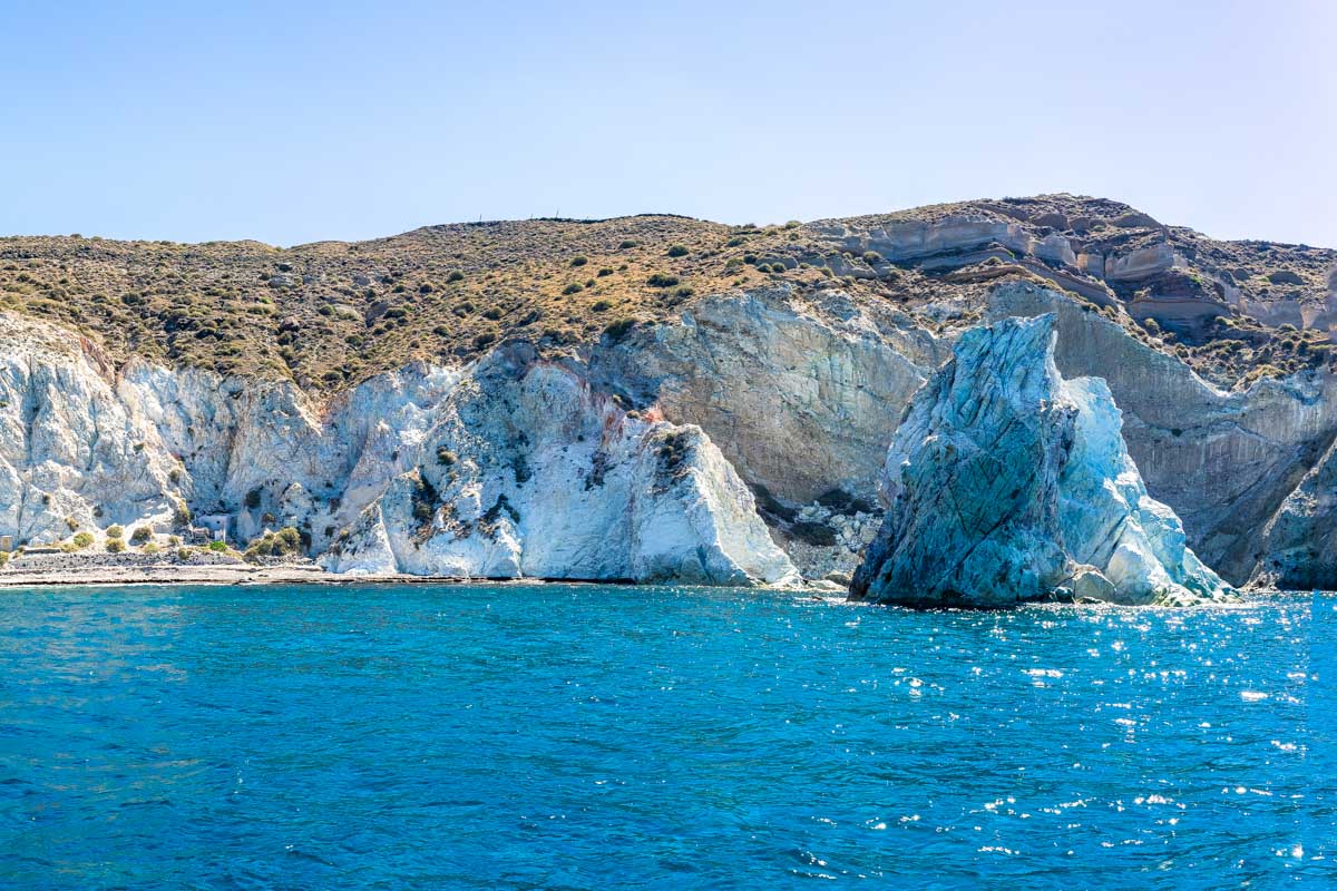 A beach on the coast of Santorini Greece seen on a cruise