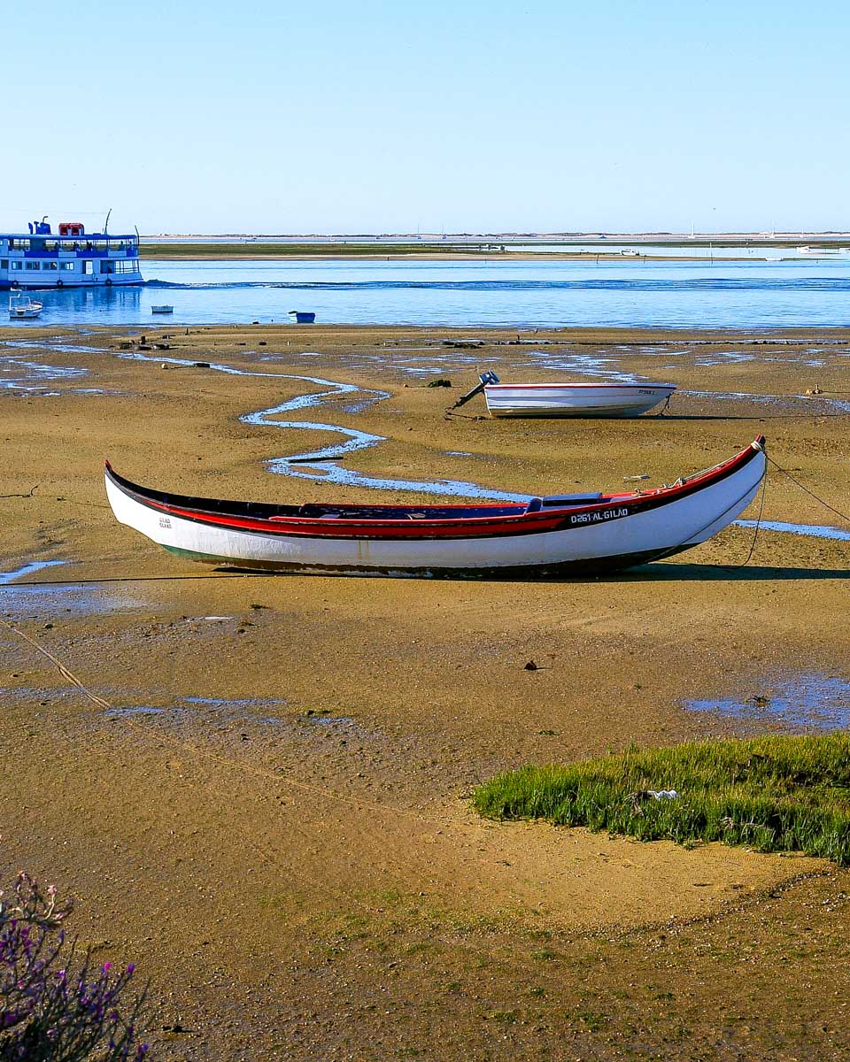 A boat at the Ria Formosa Natural Park on a tour in Portugal