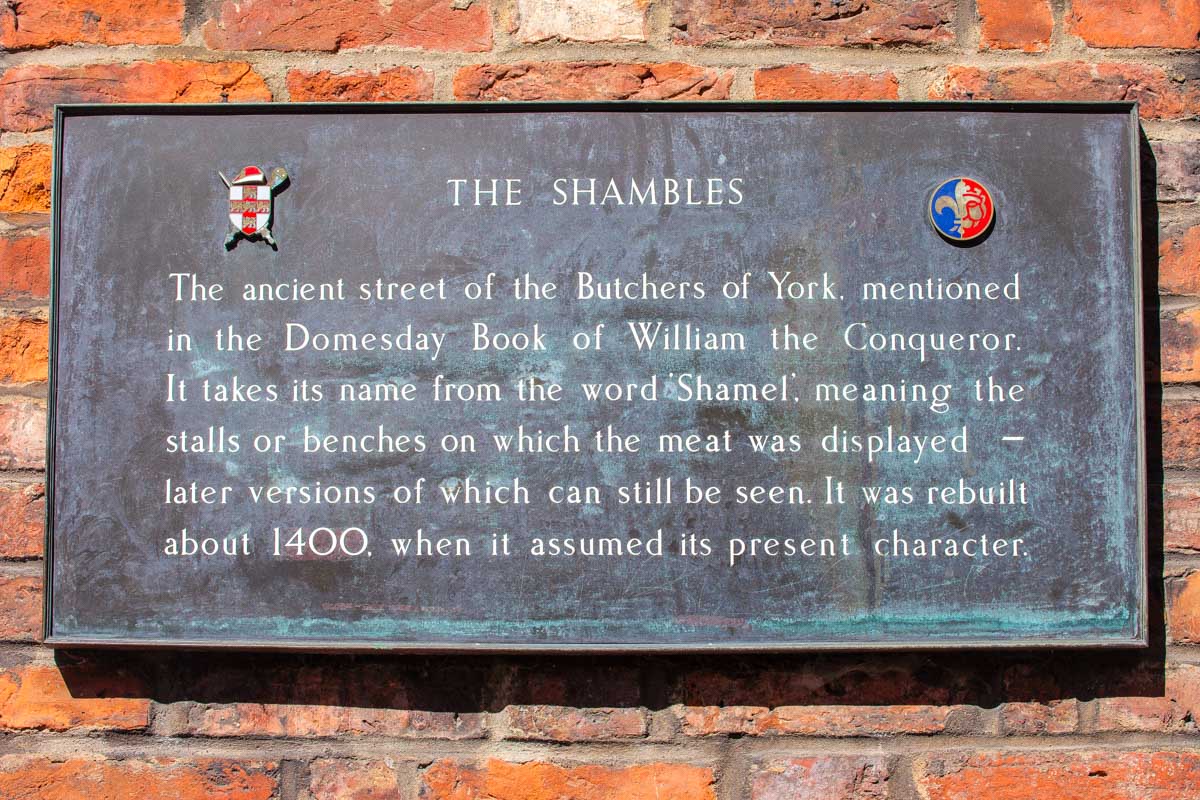 A sign in The Shambles seen on a tour in York United Kingdom