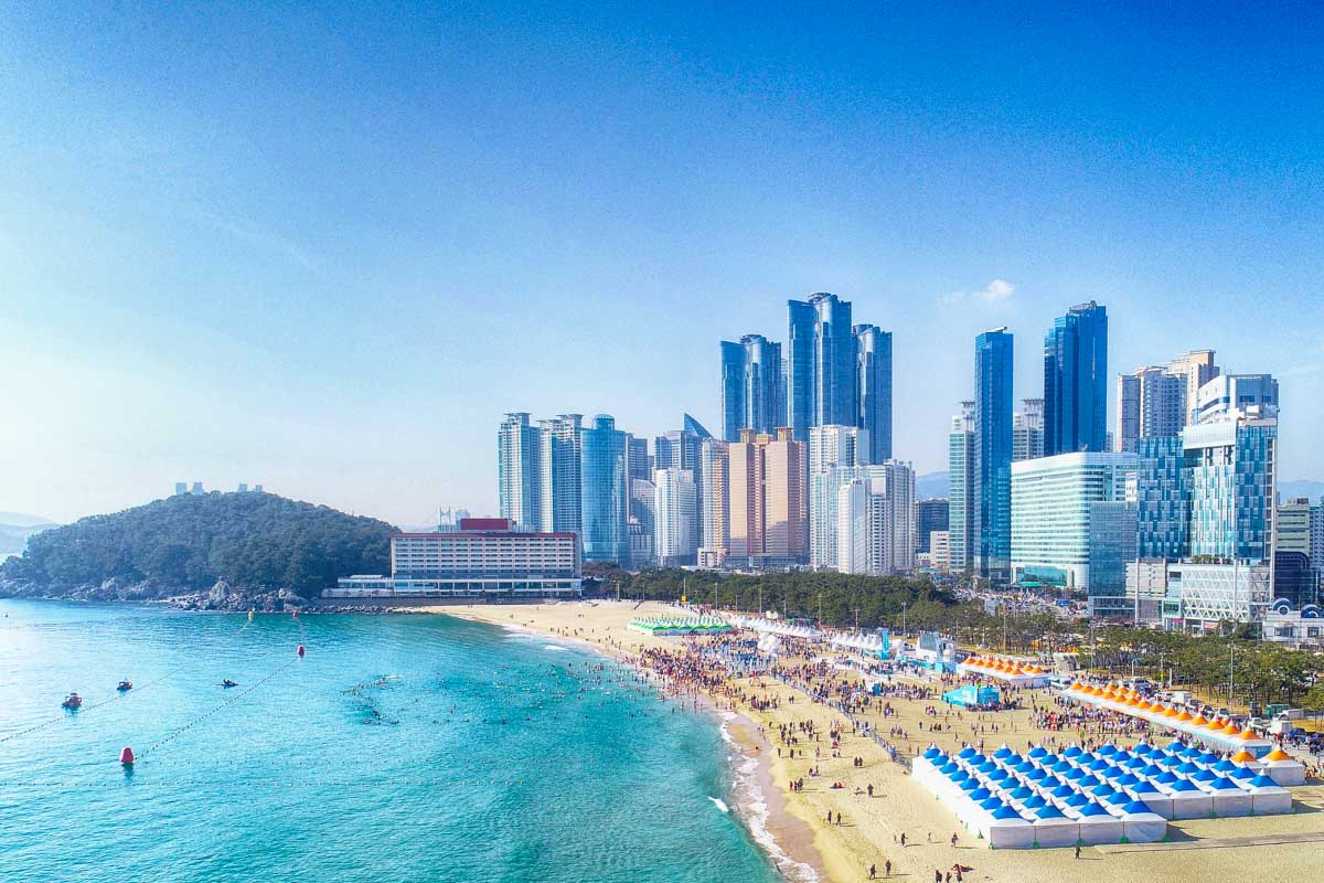 Aerial View of Haeundae Beach in Busan South Korea