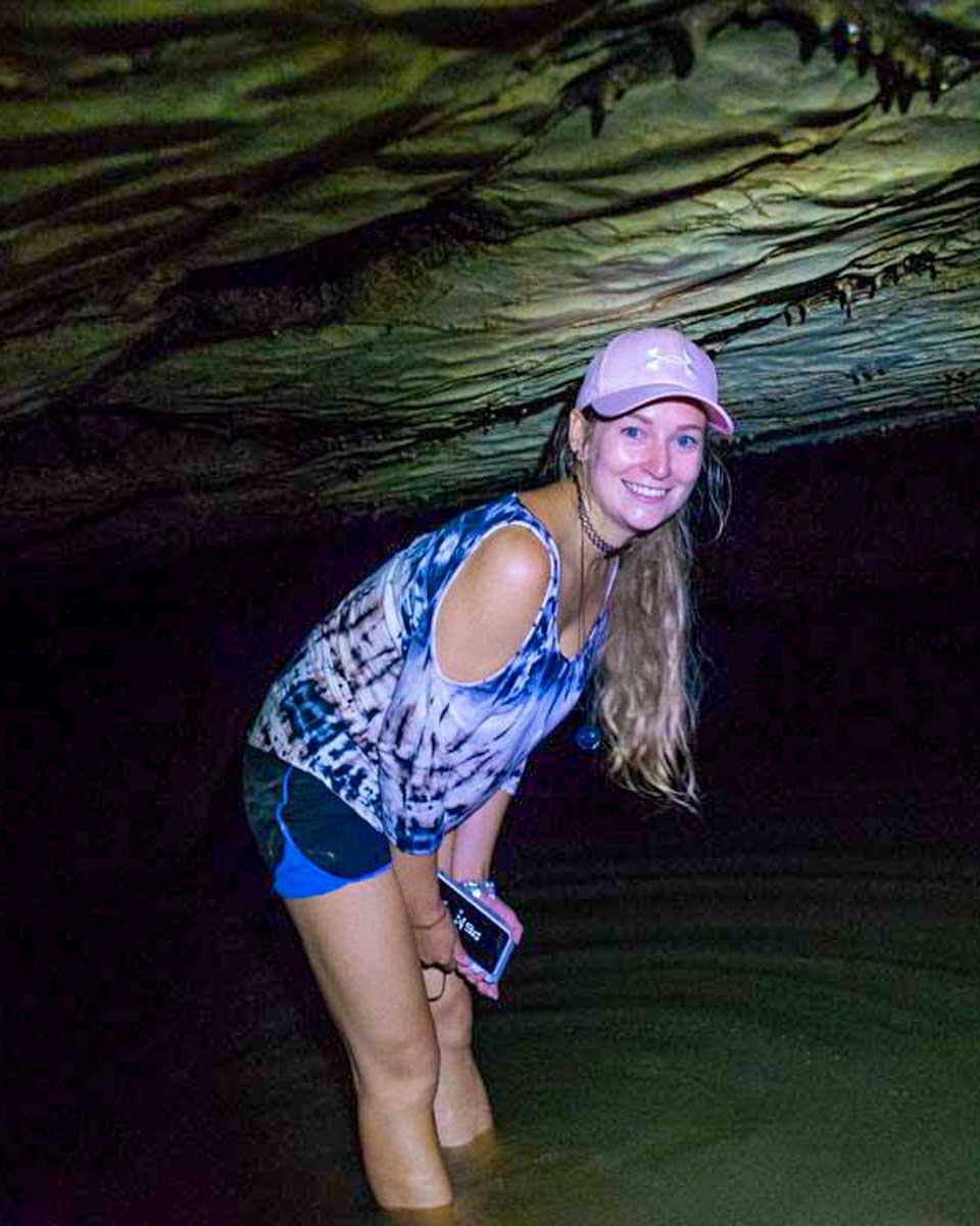 Bailey in the Actun Tunichil Muknal Cave on a tour in Belize