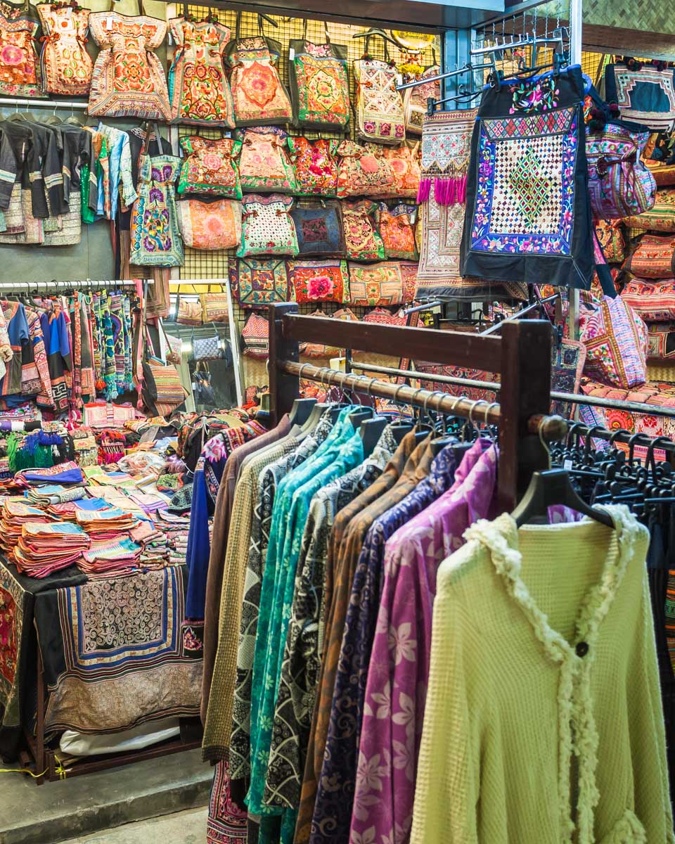 Clothes for sale at a night market in Chiang Mai Thailand