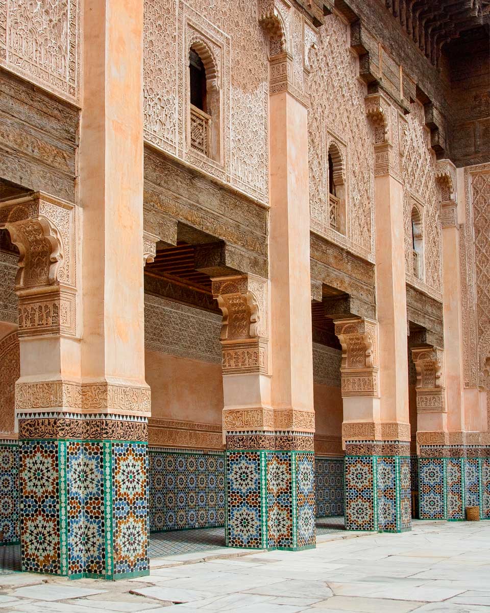 Courtyard of Ali Ben Youssef Madrasa in Marrakech Morocco