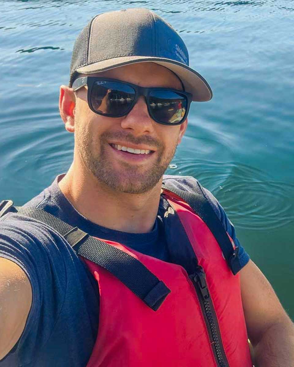 Daniel-takes-a-selfie-while-kayaking-on the Tanana Lakes in Fairbanks Alaska