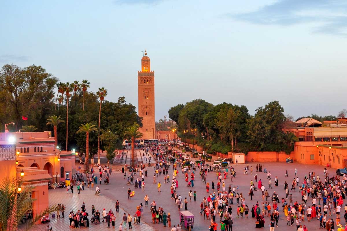Djemaa El Fna at sunset Marrakech Morocco