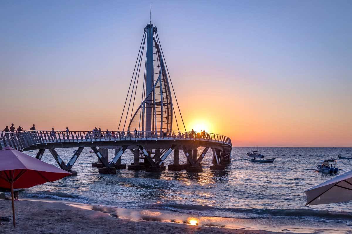 Los Muertos Pier at sunset Puerto Vallarta Mexico