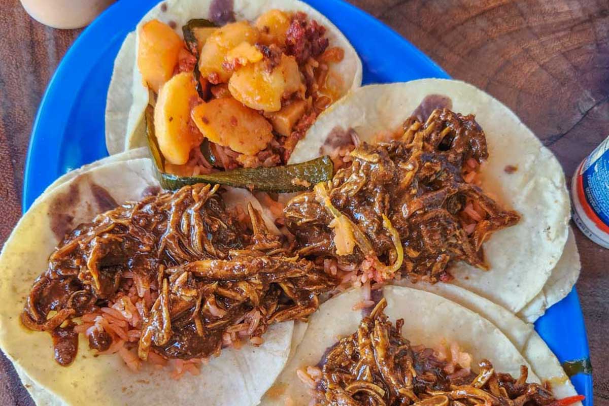 Plate-of-assorted-tacos-in Cozumel Mexico on a food tour
