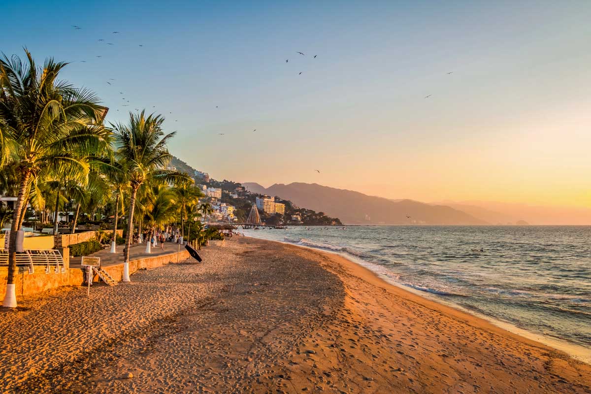 Puerto Vallarta sunset in Mexico on the beach