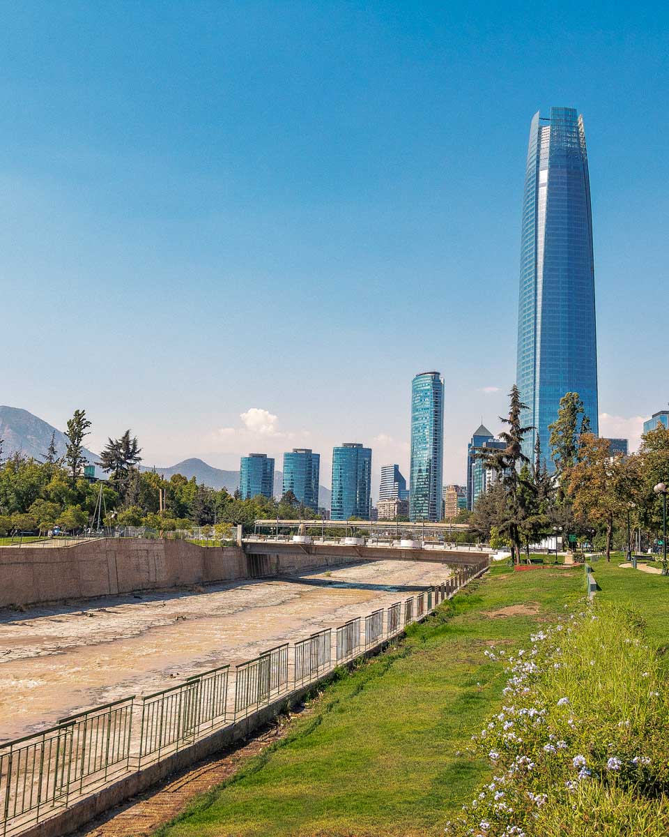 Santiago Skyline and Mapocho River Santiago, Chile