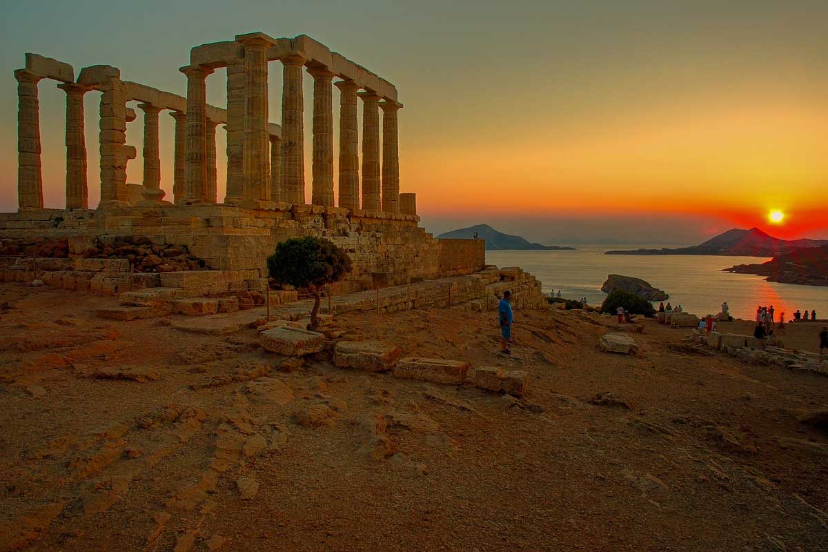 Temple of Poseidon seen at sunset on a tour in Greece 1