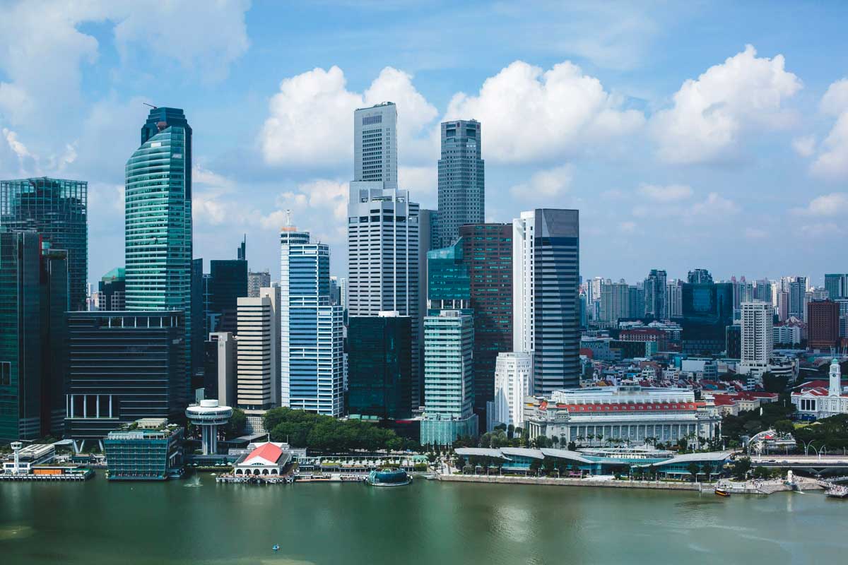 The Singapore skyline seen from the Marina Bay Sand SkyPark