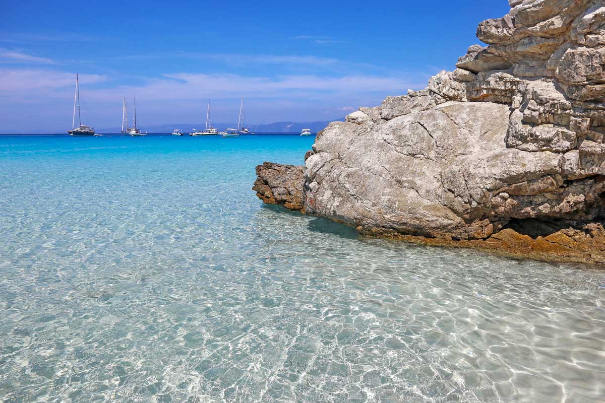 Voutoumi beach Antipaxos island Greece seen on a cruise
