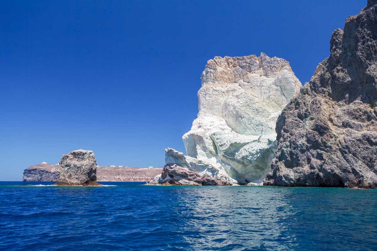 White Beach seen on a cruise in Santorini Greece