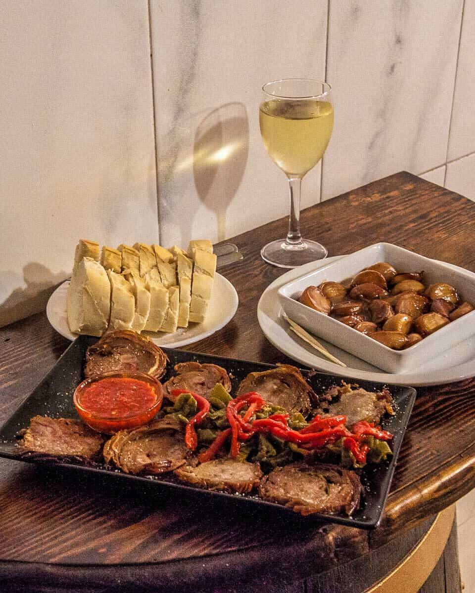 Wine-and-cheese-charcuterie-board-on-a-food-tour-in-Spain