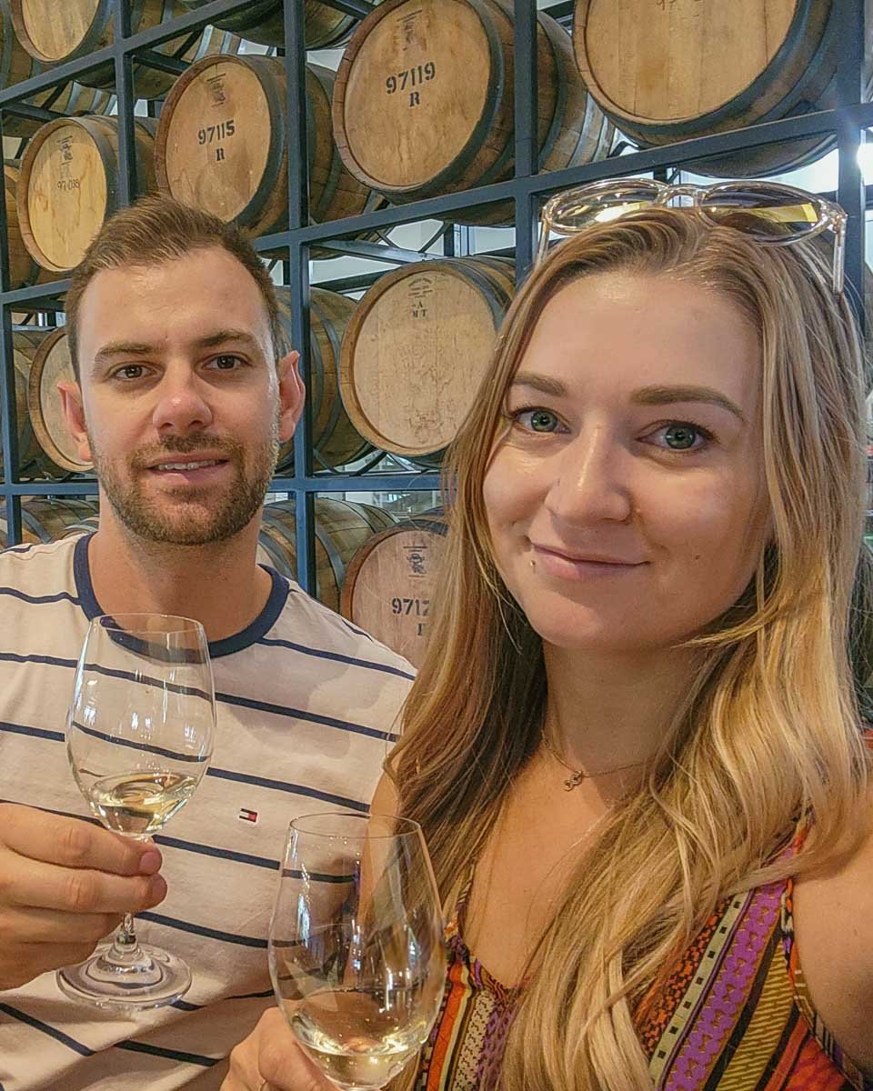 Daniel-and-Bailey-take-a-selfie-wine-tasting-in-Budapest Hungary