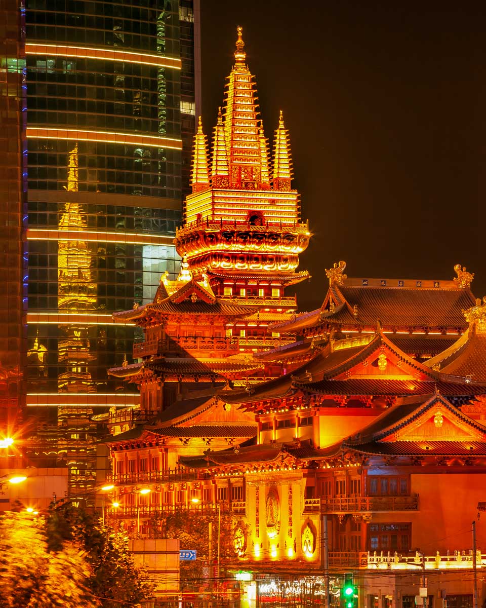 Golden Jing An Temple Park Nanjing Street Shanghai China at Night