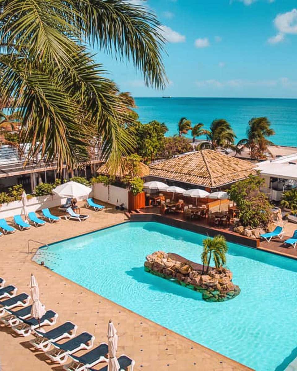 Outdoor pool area at Sapphire Beach Club Resort in St Maarten