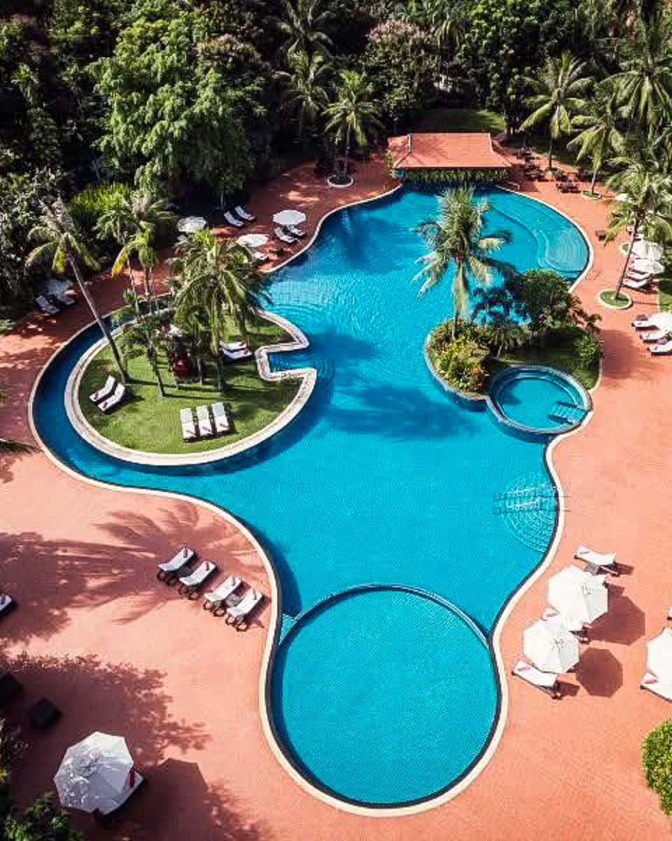 Outdoor pool area at Sofitel Angkor Phokeethra Golf and Spa Resort in Siem Reap