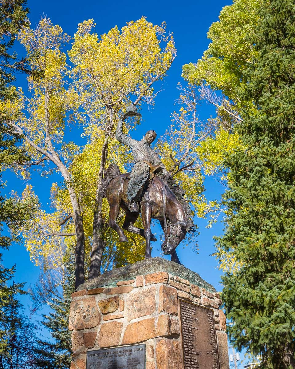 Rodeo Cowboy Sculpture in Jackson Town Square, Jackson Hole Wyoming near the Grand Tetons National Park