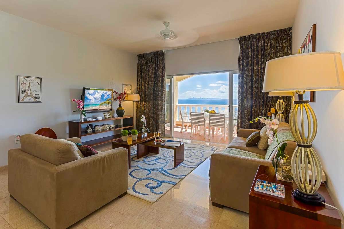 The living room at the Princess Heights Luxury Boutique Condo Hotel in St Maarten copy