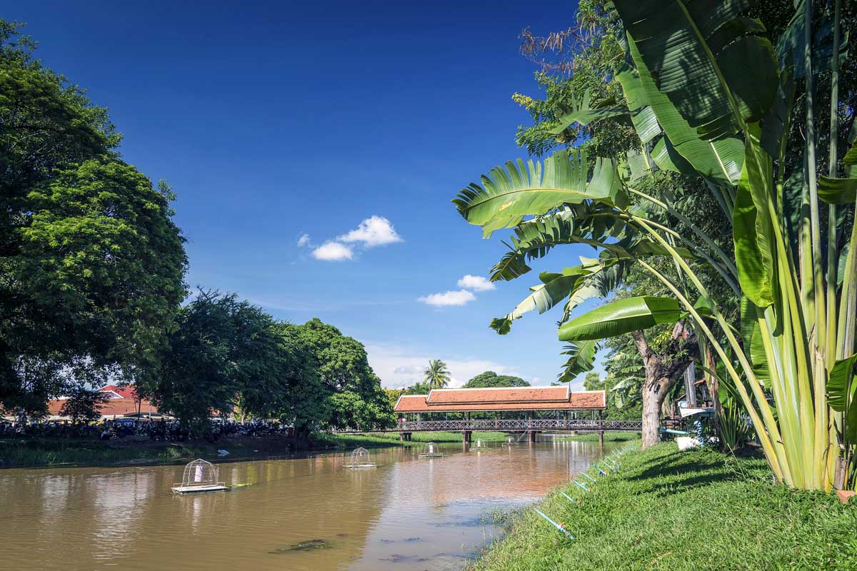 The riverside of Siem Reap on a sunny day Cambodia