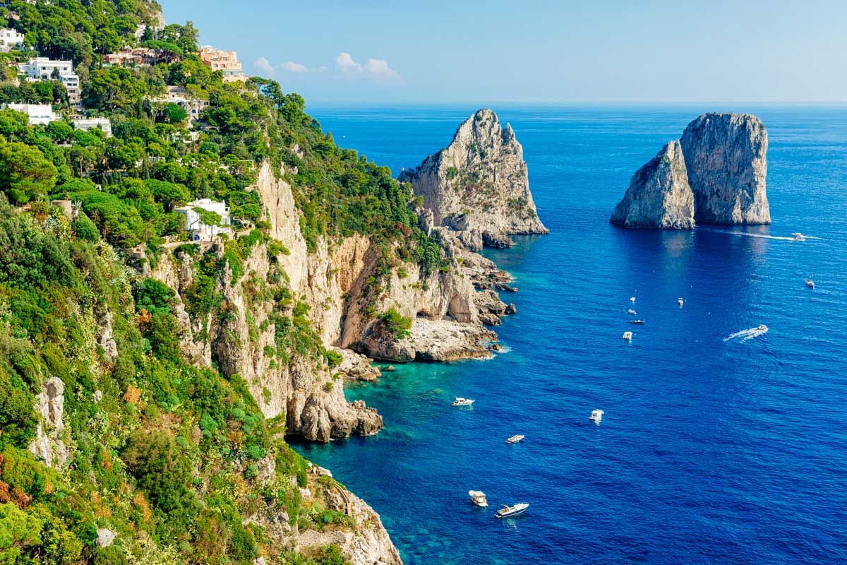 View of coastline and Capri Italy