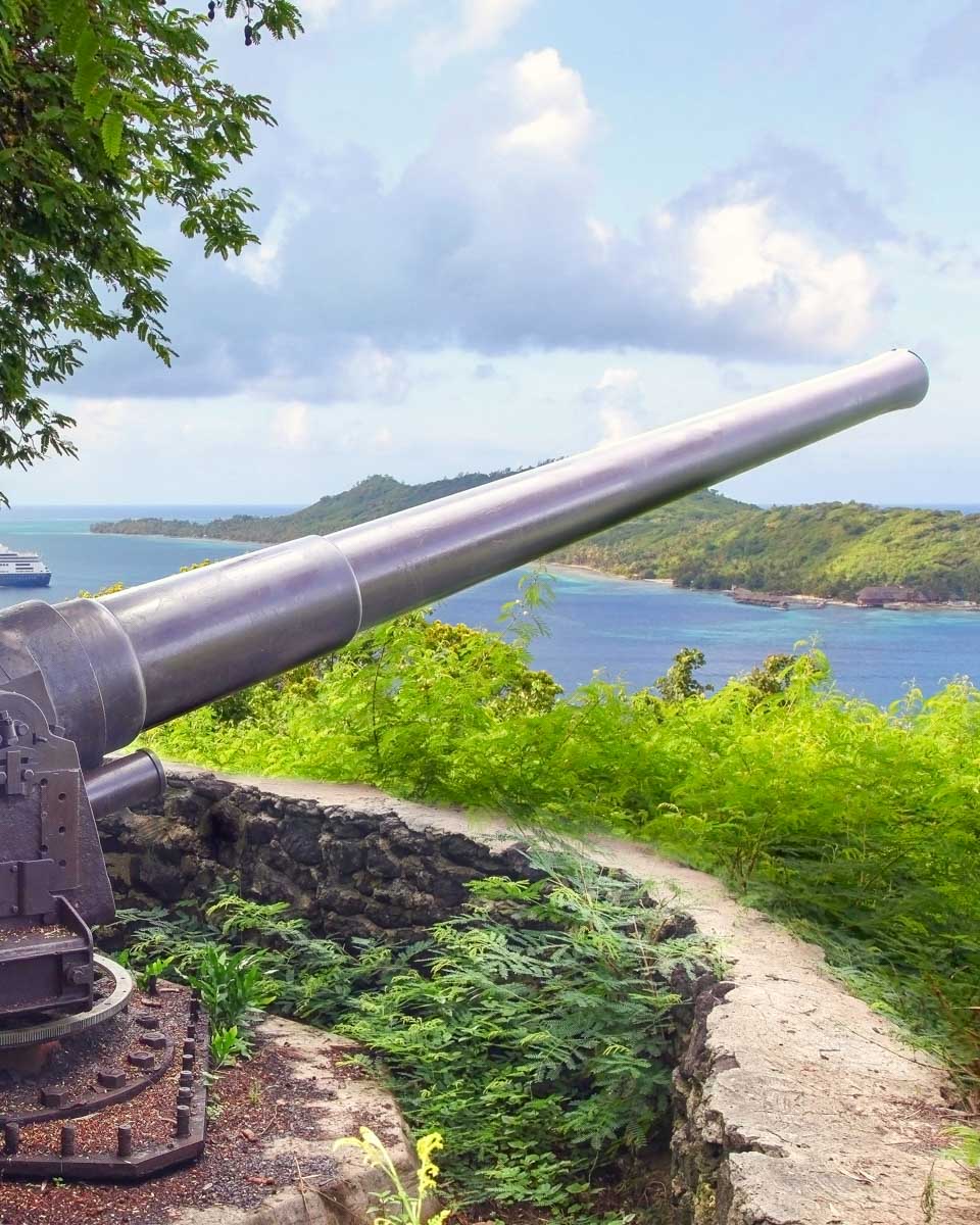A cannon from WWII in Bora Bora seen on a tour