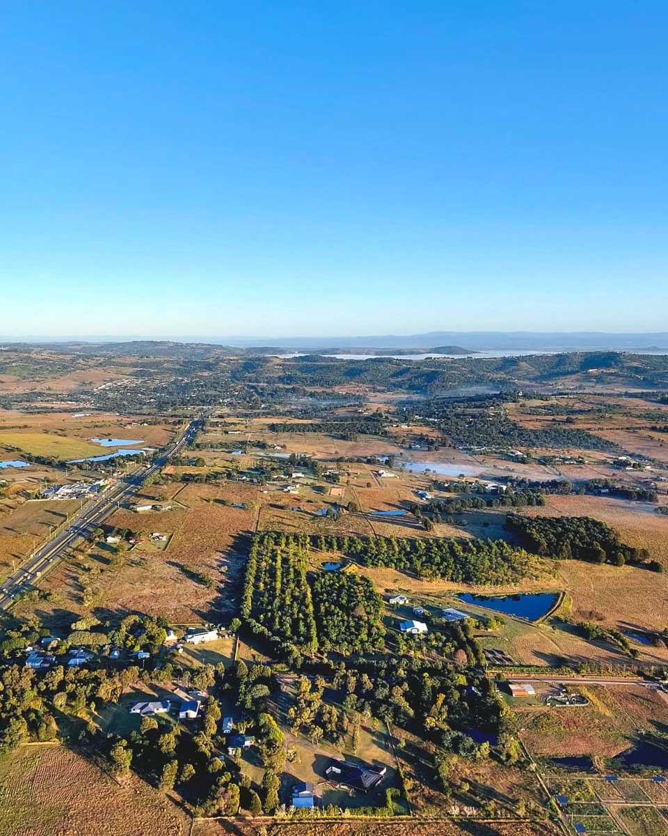 Aerial view on a hot air balloon outside of Brisbane