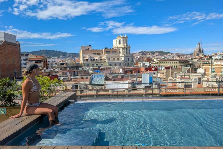 Bailey at the swimming pool of Ohla Barcelona hotel in Barcelona Spain (1)