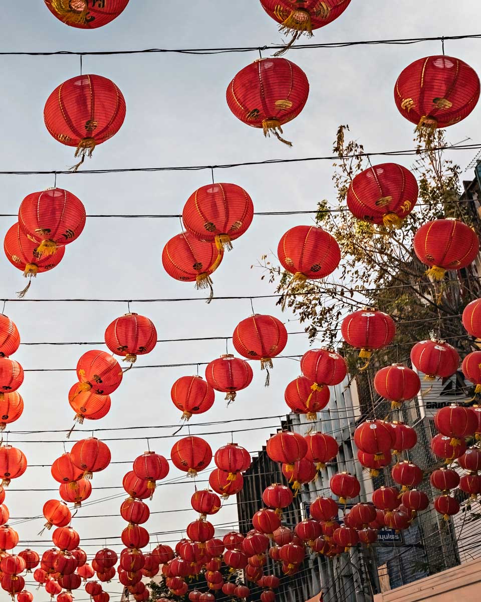 Chinese lanterns hanging above a street in Binondo manila