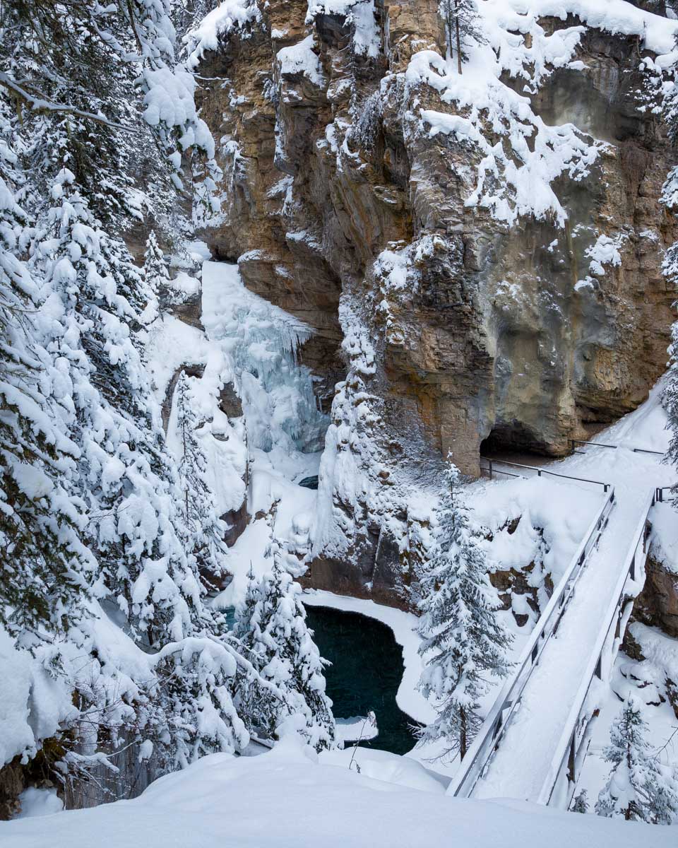 Winter in Johnston Canyon in Banff National Park, Alberta Canada