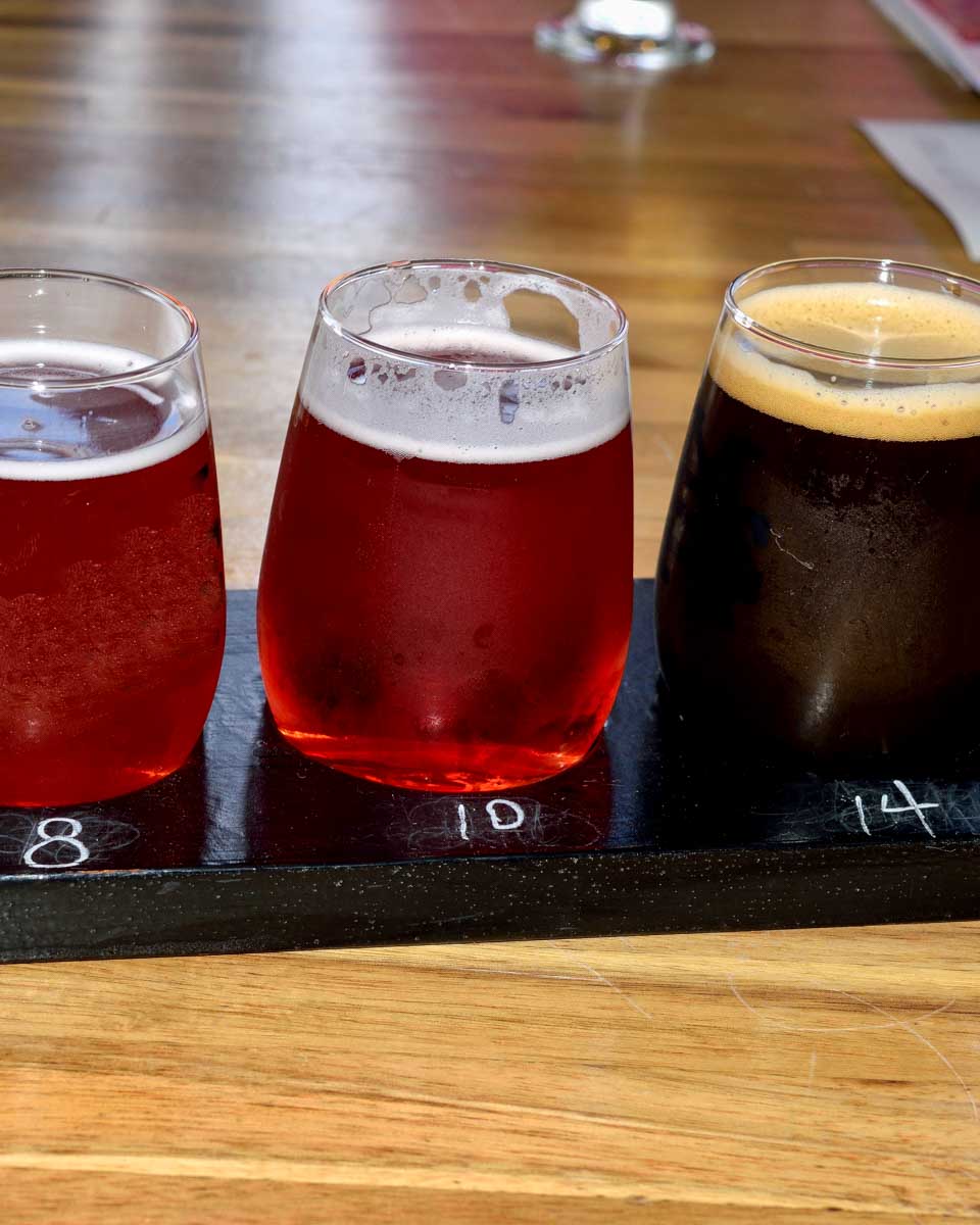 A beer flight tasting on a tour in Anchorage Alaska