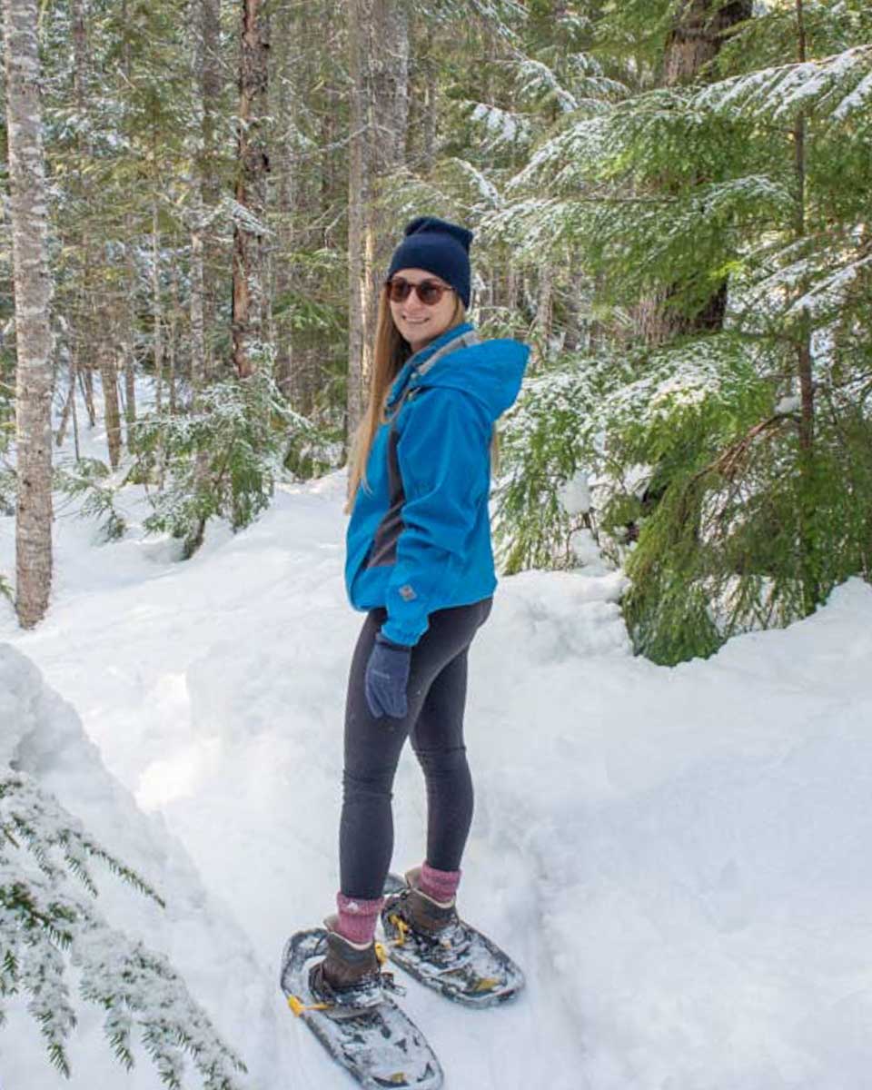 Bailey-snow-shoes-in-Jasper National Park in Jasper Canada