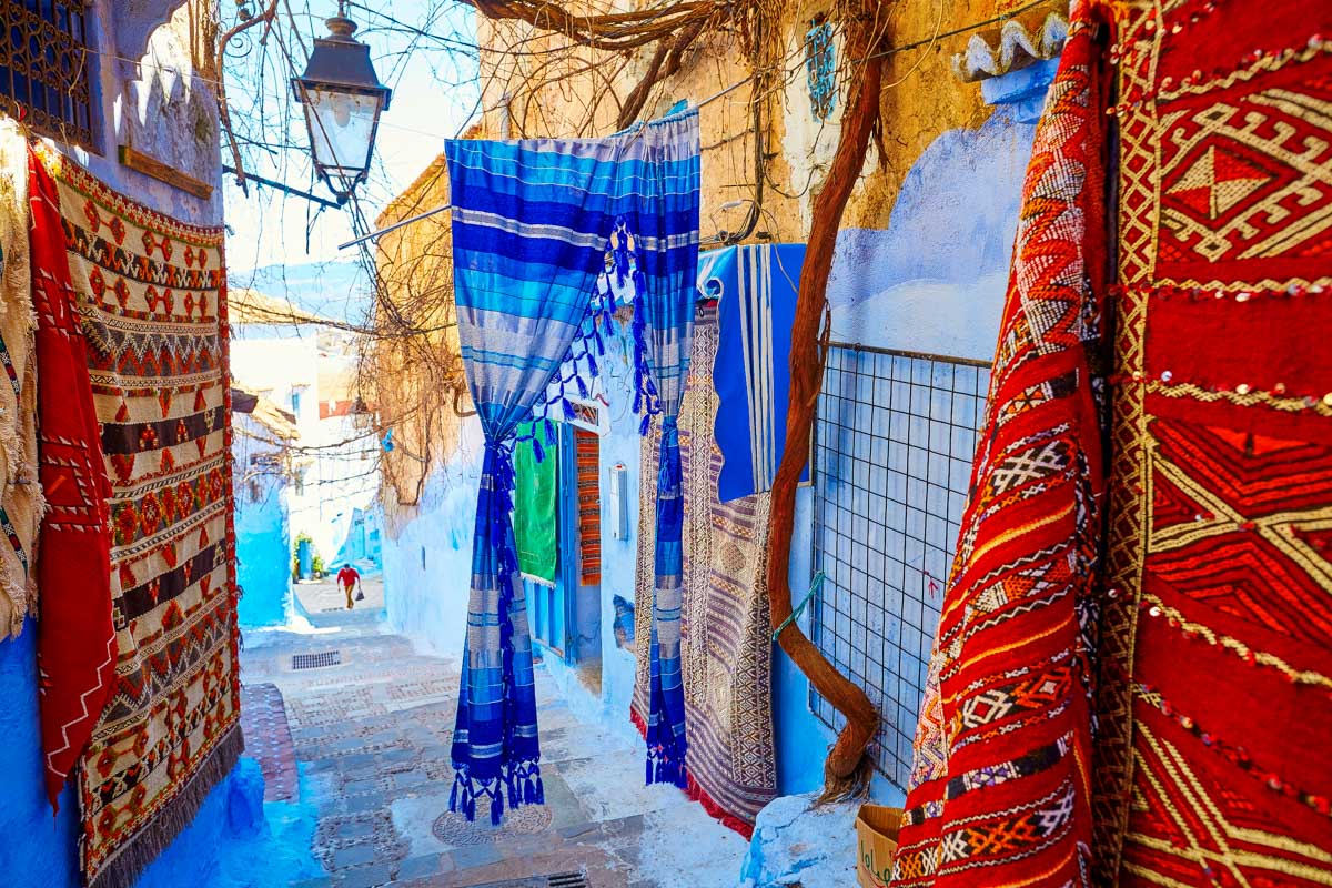 Colorful souk in Chefchaouen Morocco