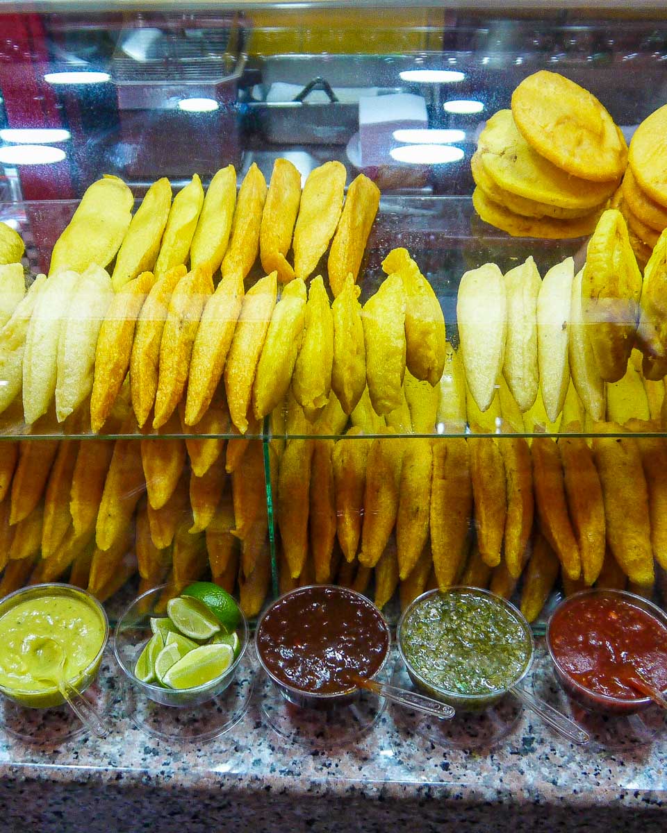 Street food with meat plantin bread and other items eaten on a food tour in Cartagena Colombia (2)