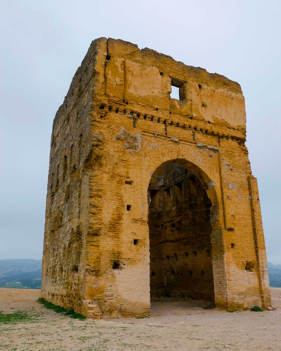The Marinid Tombs or Merenid Tombs seen in Fez Morocco at sunset