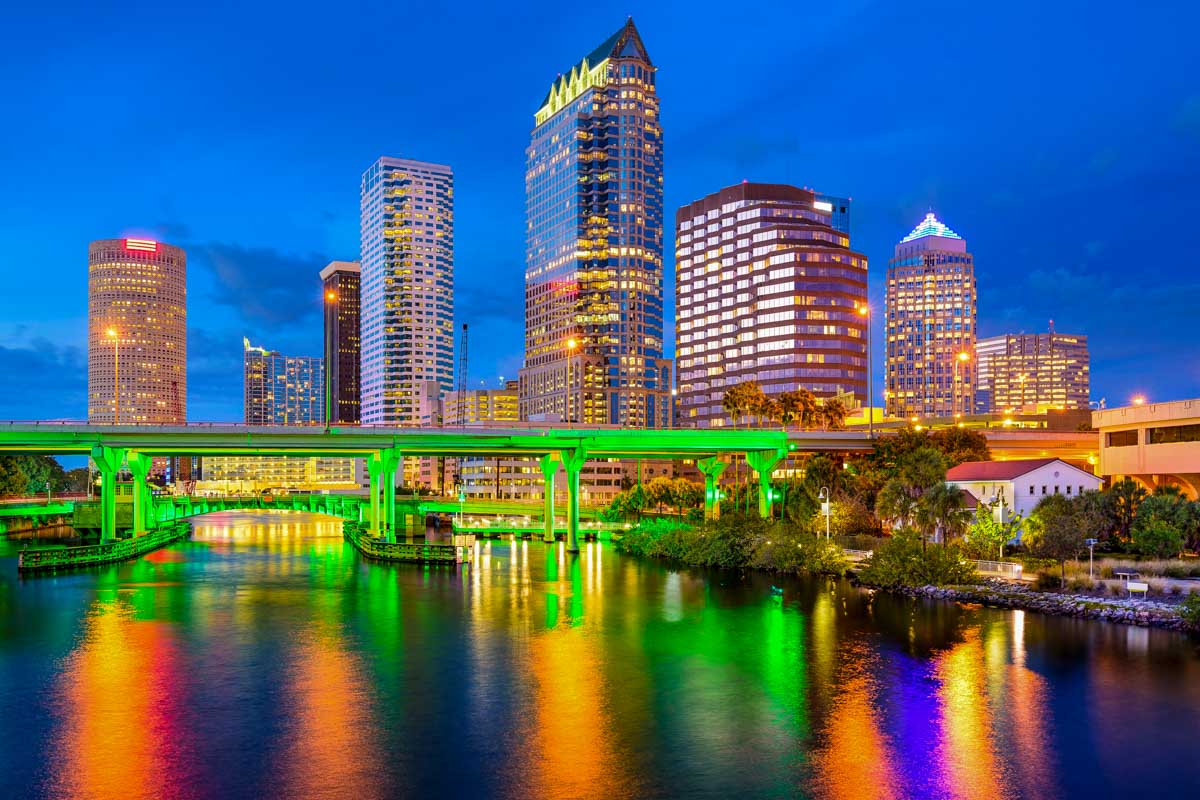 The Tampa Florida skyline at night