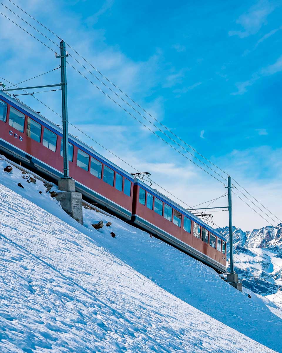 The train to Mount Gornergrat from Zermatt Switzerland