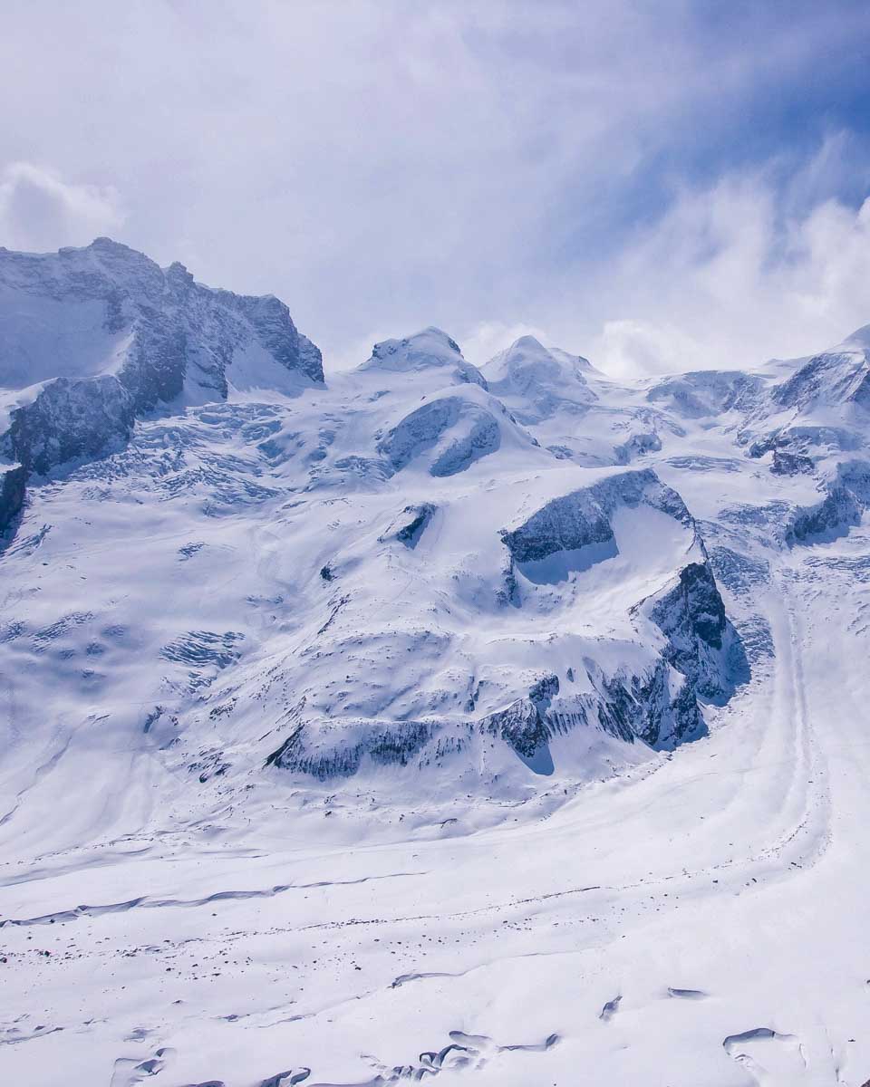 Views from the train to train to Mount Gornergrat from Zermatt Switzerland