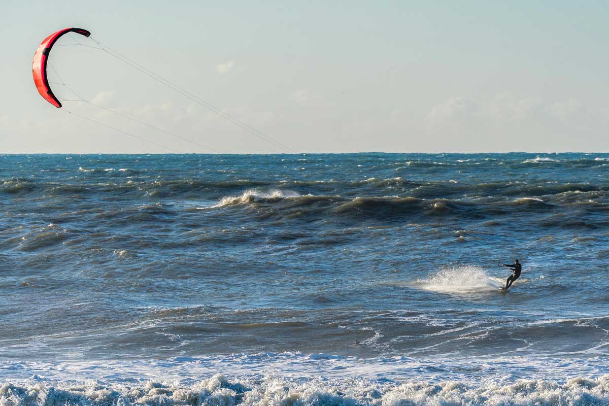A kite surfer in Essaouira, Morocco