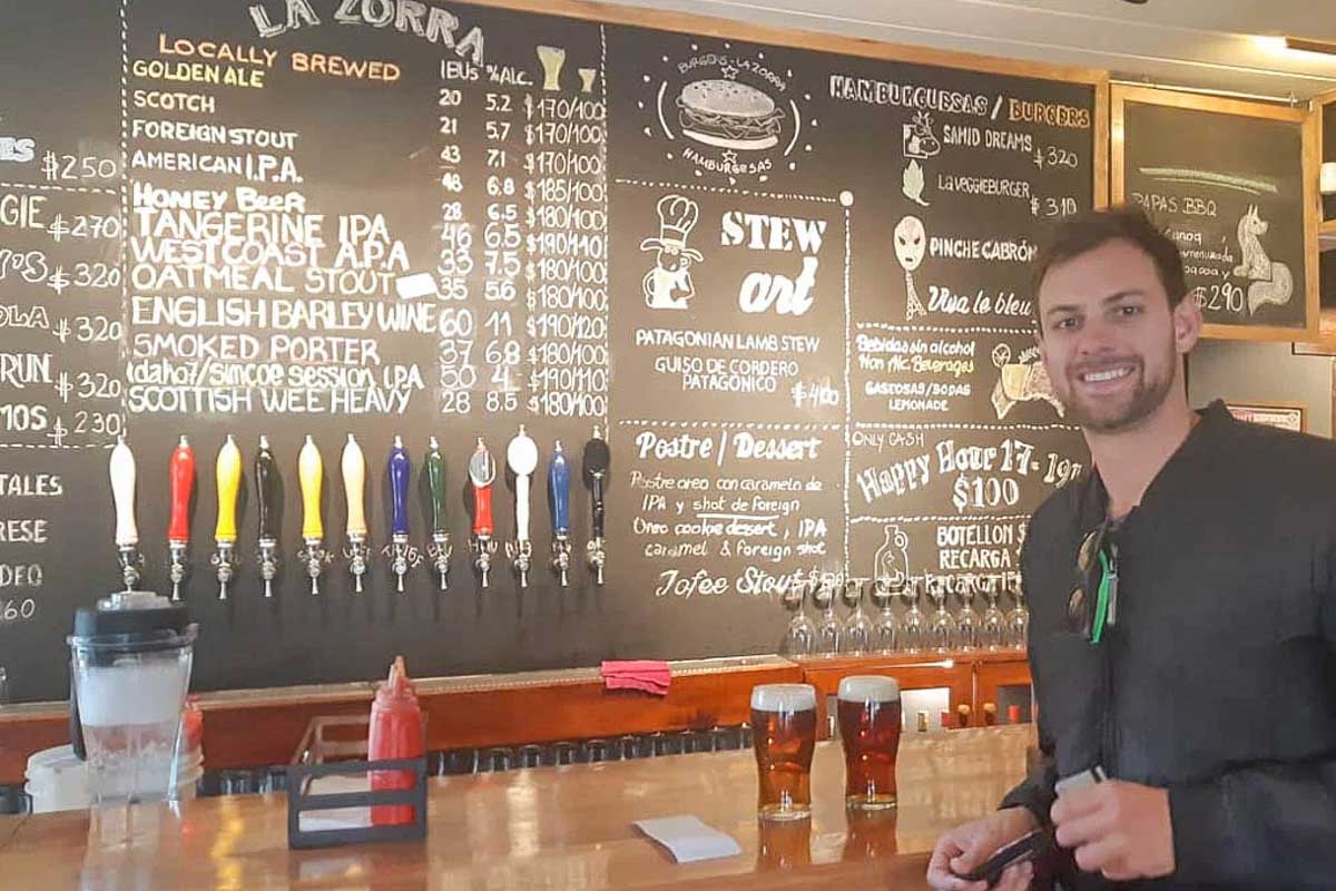 Drinking craft beer in El Chalten Argentina