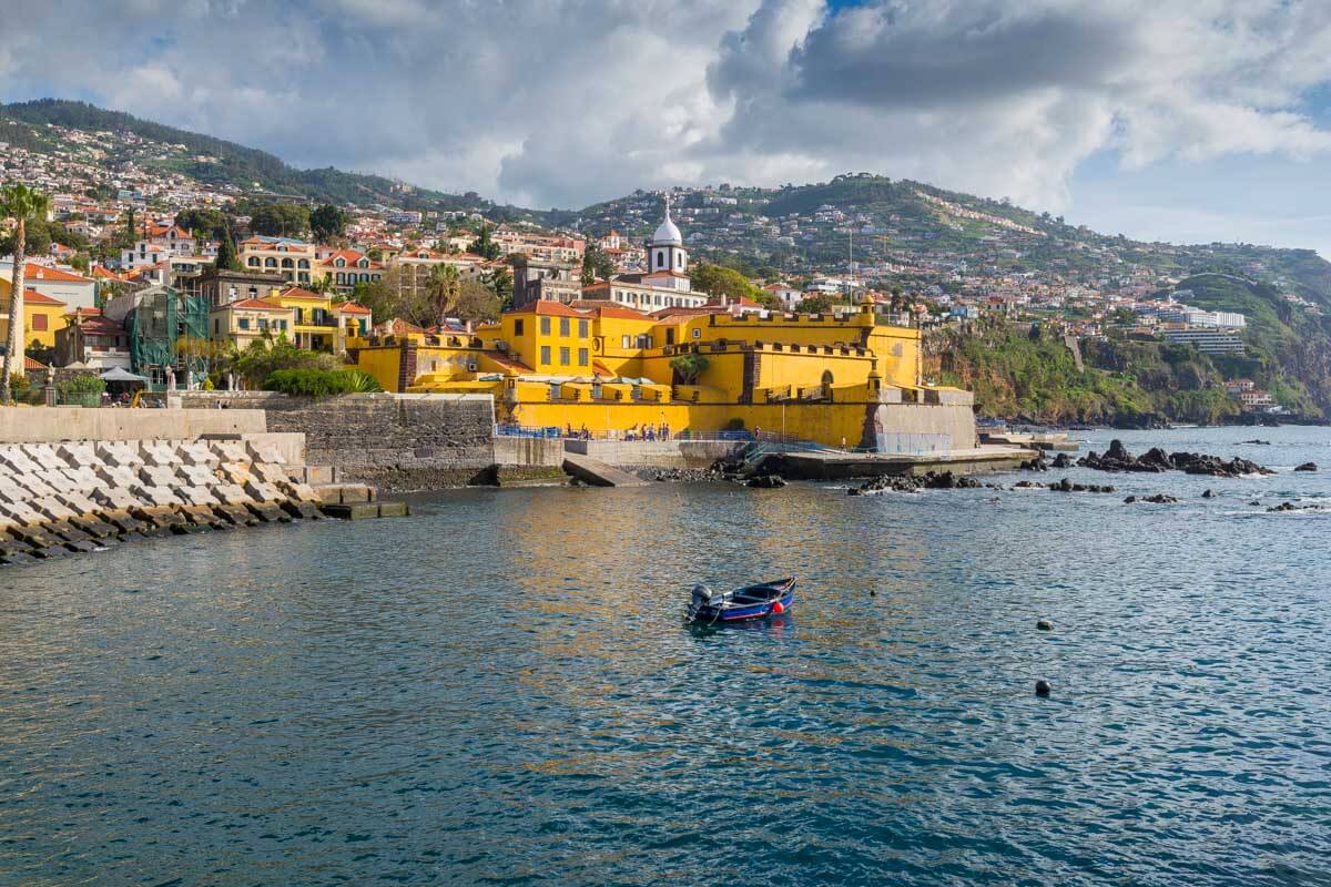 Promenade of Funchal with the castle of Sao Tiago, Madeira Portugal